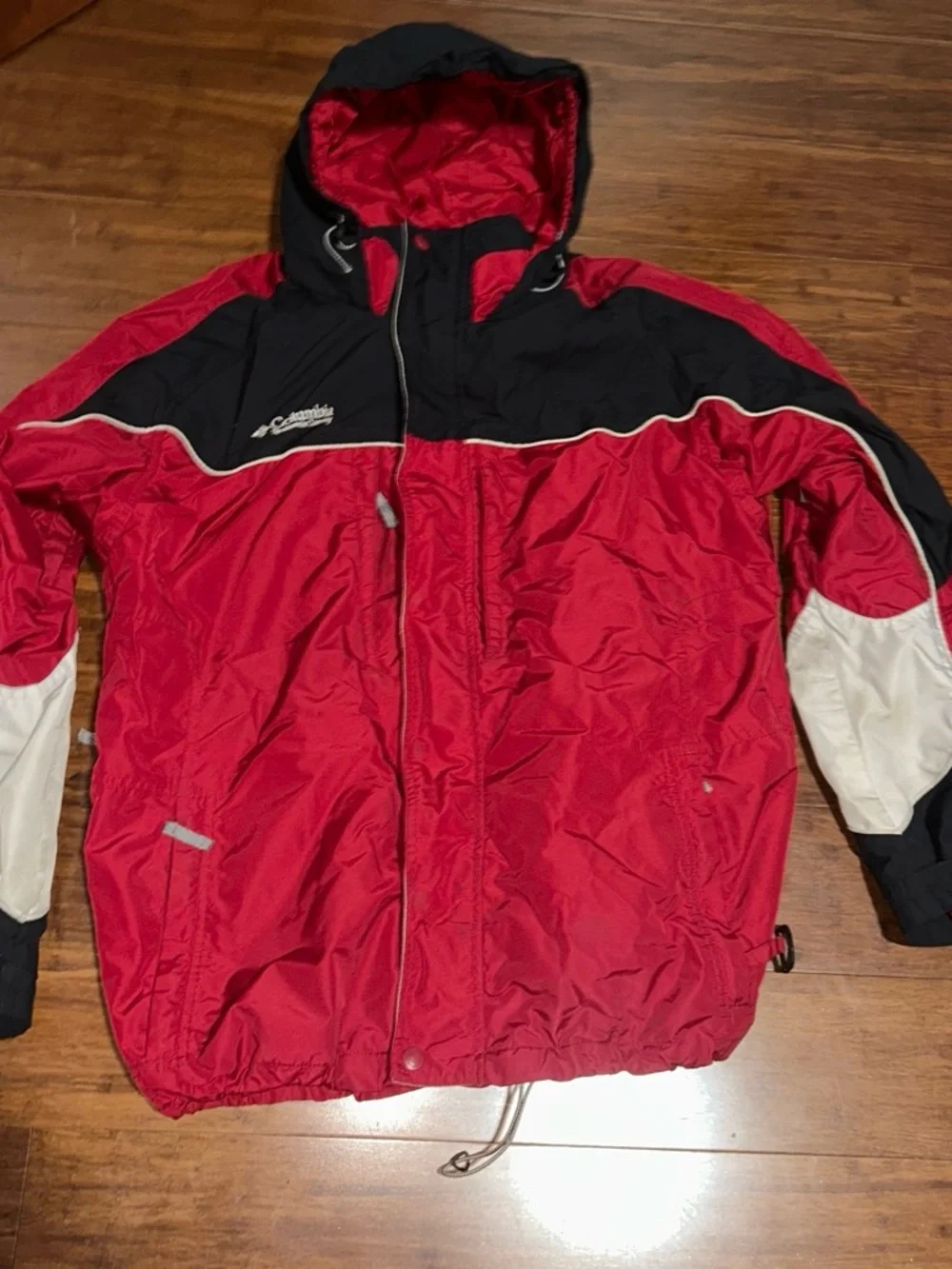 Columbia Men’s Red and White Hooded Jacket with Mesh Lining